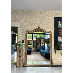 Antique Mirror 199.5cm/147cm With Pediments, Late 19th Century, Bevelled Glass, Parquet On The Back.