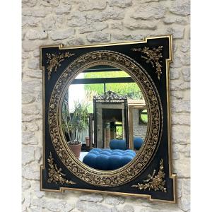 Antique Mirror 88cm/78cm Napoleon III Period, Glass With Few Pits, Parquet Backing, Frame.