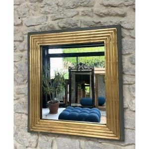 Antique Directoire Period Mirror Gilded With Gold Leaf, 62cm/56.5cm Mercury Glass And Pitted.