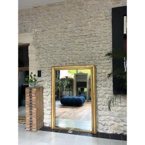 Antique Trumeau Fireplace Mirror, 138.5/100.5cm, Gilded With Gold Leaf, Mercury Glass 