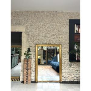 Antique Gilded Fireplace Mirror, 147/106cm, With Mercury Glass. 