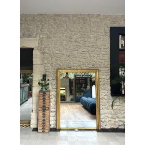 Antique Fireplace Mirror, 144.5/107cm, Gilded With Gold Leaf, Mercury Glass, Overmantel 