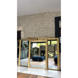 Set Of Antique Mirrored Fireplace Trumeau Glass, Mercury Glass, Gilded With Gold Leaf  