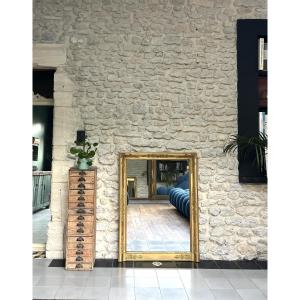 Antique Fireplace Mirror, 108/81.5cm, Restoration Period, Gilded With Gold Leaf, Mercury Glass