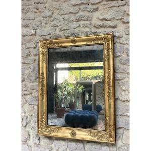 Antique Mirror, 73.5/57cm, Restoration Period, Gilded With Gold Leaf, Mercury Glass With Pitting