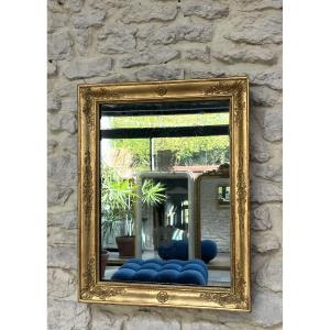 Antique Mirror, 61/47.5cm, Restoration Period, Gilded With Gold Leaf, Mercury Glass With Pitting