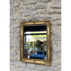 Antique Mirror, 45/33.5cm, Restoration Period, Palmette Decoration, Mercury Glass With Pitting, Empire Style 