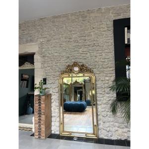 Antique Mirror, 163.5/85cm, With A Frame Adorned With Angels And Gilded Beading, Silver Leaf. 