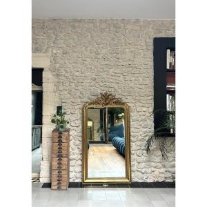 Antique Louis-philippe Mirror, 156.5/83.5cm, With A Pediment Decorated With Birds And Beading, Mantelpiece