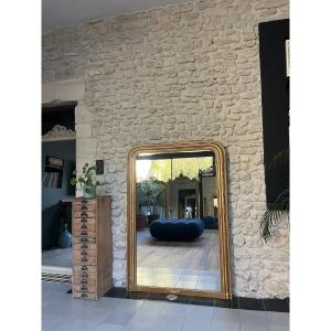 Antique Louis-philippe Style Fireplace Mirror 143/100cm, Gilded With Gold Leaf, Fireplace Overmantel.