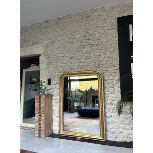 Antique Louis-philippe Mirror, 142/102cm, Gilded With Gold Leaf, Mantelpiece Mirror With Mercury Glass