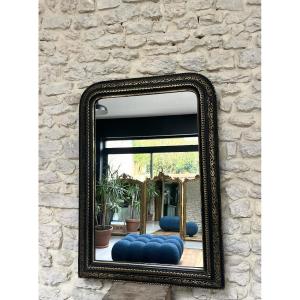 Antique Mirror, 93.5/66.5cm, Louis-philippe Style, Beaded, Napoleon III Era, Mercury Glass, Pier Glass 