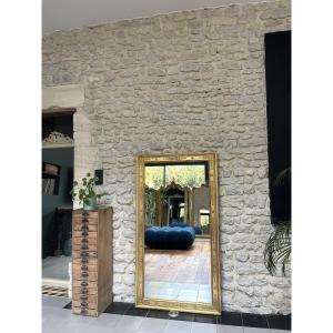 Antique Mirror, 143/78.5cm Between The Two Panes, Gilded With Gold Leaf, Restoration Period, Mercury Glass