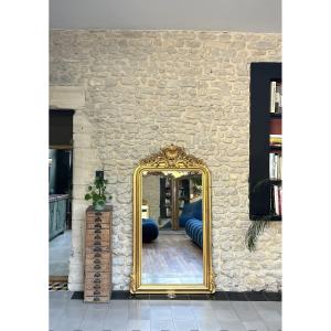 Antique Louis-philippe Mirror With Pediment, 160/93cm, Gilded With Gold Leaf, Mercury Glass 