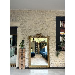 Antique Mirror With Pediment And Beading, 167/100.5cm, Mantelpiece 