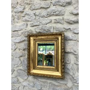 Antique Beaded Mirror 30/26cm Gilded With Gold Leaf, Mercury Mirror, Antique Frame