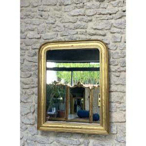 Antique Louis-philippe Gilded Leaf Mirror 86.5/69cm With Engraved Floral Motifs