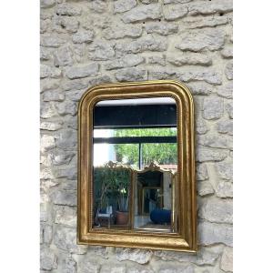 Antique Louis-philippe Mirror, 67.5cm/49.5cm, Beaded With Gold Leaf And Floral Decor.