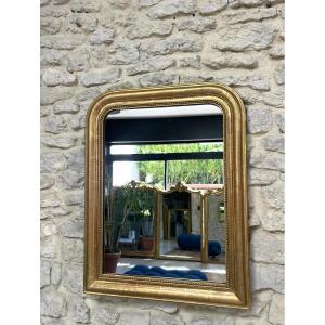 Antique Louis-philippe Mirror 71/55.5cm Beaded And Gilded With Gold Leaf