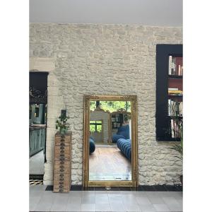 Antique Mantelpiece Mirror 158/95,5cm Empire Period, Gilded With Gold Leaf, Mercury Glass.