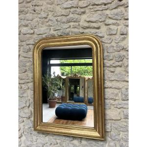 Antique Mirror 91.5/68.5cm Louis-philippe Beaded Gilded With Gold Leaf Geometric Decorations