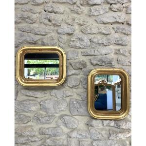 Pair Of Antique Mirrors 28.5/23cm Louis-philippe Beaded Gold Leaf Mercury Glass