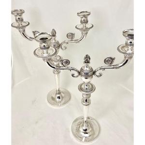 Pair Of Empire Candelabra, Sterling Silver, Liège  1814-1831 Louis Drion 
