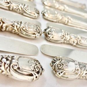 12 Fruit Knives, Sterling Silver, Brussels 1840-60