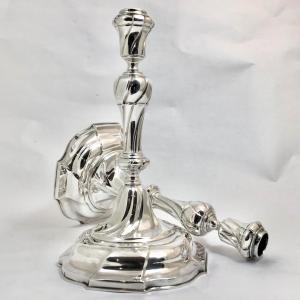 Pair Of Louis XV Candlesticks, Brussels 1760, J.j.brichaut, Sterling Silver
