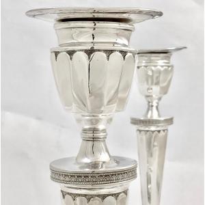 Pair Of Empire Candlesticks, Antwerp 1814-1822, Sterling Silver, Martinus L Vleeschouwers