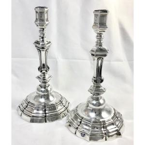 Jean-baptiste Gossart, Lille, 1775-1777, Pair Of Candlesticks In Sterling Silver