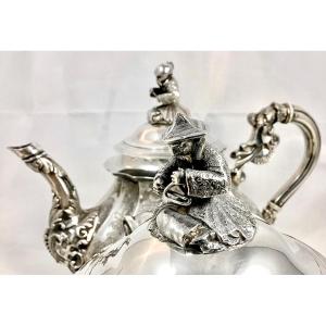 “chinese” Tea Service, 1831-1852, Josse Allard, Brussels, Sterling Silver 