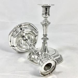 Vienna 1760, Pair Of Toilet Or Desk Candlesticks In Silver, Goldsmith Ps