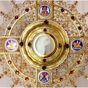 Monstrance, Sterling Silver And Vermeil, Brussels 1880-1900, Enamels And Filigree