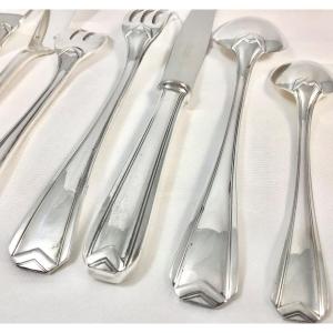 Canteen Of Cutlery 127 Pieces, Christofle “chevron”, Drawing By Luc Lanel, Art Deco