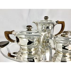 Wolfers, 1930-1933, “jade” Coffee Service, Solid Silver, Brussels, Art Deco