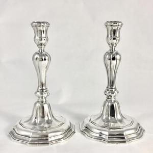 Brussels 1757, Solid Silver, Pair Of Candlesticks, Henricus De Potter, Candlesticks