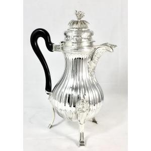 Mons 1784, Louis XVI Coffee Pot, Solid Silver, Master Silversmith Marked With A Stemmed Pear 