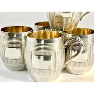 Paris 1847-1883, Six Brandy Goblets, Solid Silver, Berthier, Trompe-l'oeil Barrels