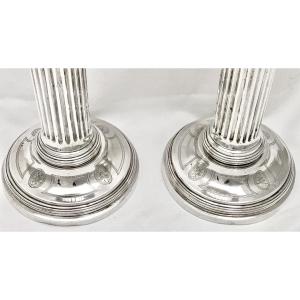 Paris 1780, Pair Of Travel Candlesticks, Sterling Silver, Louis XVI, Jean-baptiste Saurin