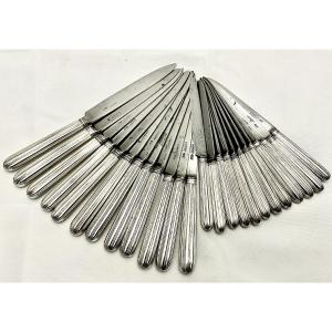 Namur 1770-1790, 24 Solid Silver Knives, Louis XVI Period, Cutler Laderier, Verain