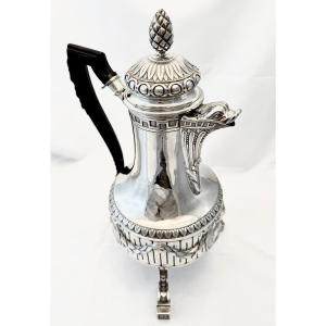 Chocolate Pot Ath 1784, Philippront, Louis XVI, Solid Silver Tripod Coffee Pot