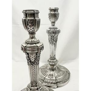 Paris 1776, Solid Silver, Jean-françois Villemsens, Pair Of Louis XVI Candlesticks 