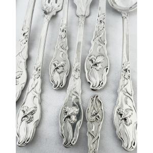 Sterling Silver Canteen , Iris Pattern , Ravinet D’enfert Paris 1890-1910, Art Nouveau , 108 P.