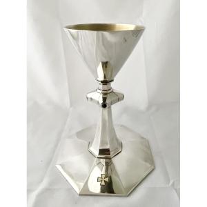 Chalice In Sterling Silver Set With Four Sapphires, Art Deco, Maison Biais Paris