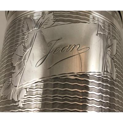 Beaker In Silver, Engraved “jean”, France 1870-1890, Guilloche, Silver Goblet