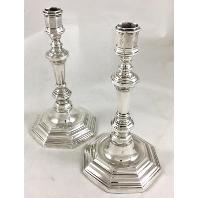 A Pair Of Silver Candlesticks, Paris 1737 And 1738
