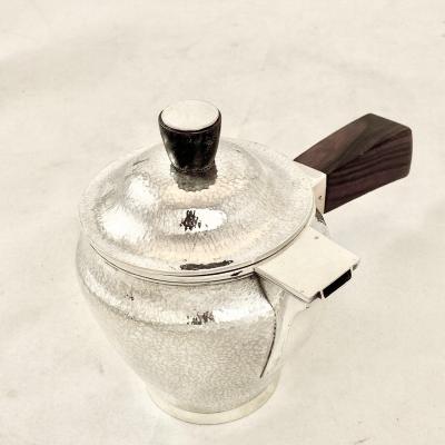 Art Deco Teapot, France Around 1920 -1930, 950 ‰ Sterling Silver And Macassar Ebony