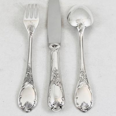 Large Canteen Of Cutlery “marly” By Christofle, Complete For 12 Place Settings