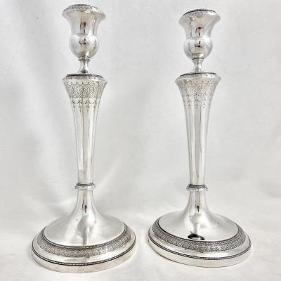 Pair Of Empire Candlesticks, Antwerp Around 1814-1822, Johannes Thomassen, Sterling Silver